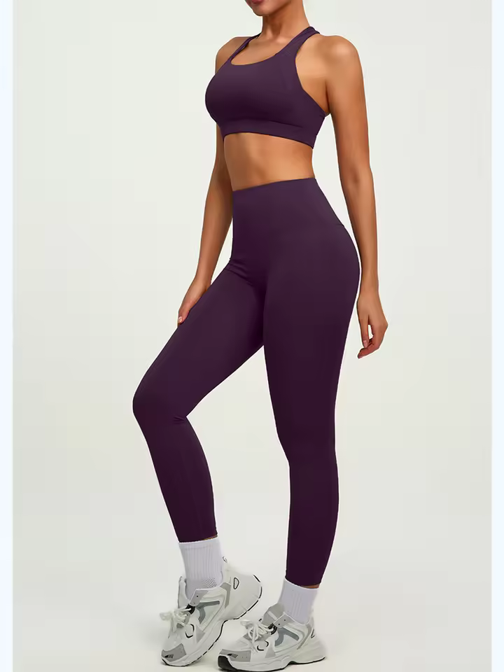 Oem Activewear Leggings Manufacturer Sexy Cross Back Strap Sports Gym Bra Workout Fitness Yoga Bras Solid 2-Piece Set