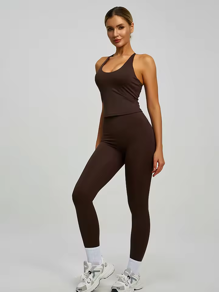 Wholesale for Women With Padding Anti-Bacterial Yoga Set Cross Back Sports Bra & Long Yoga Pants 2 Piece Workout Outfit