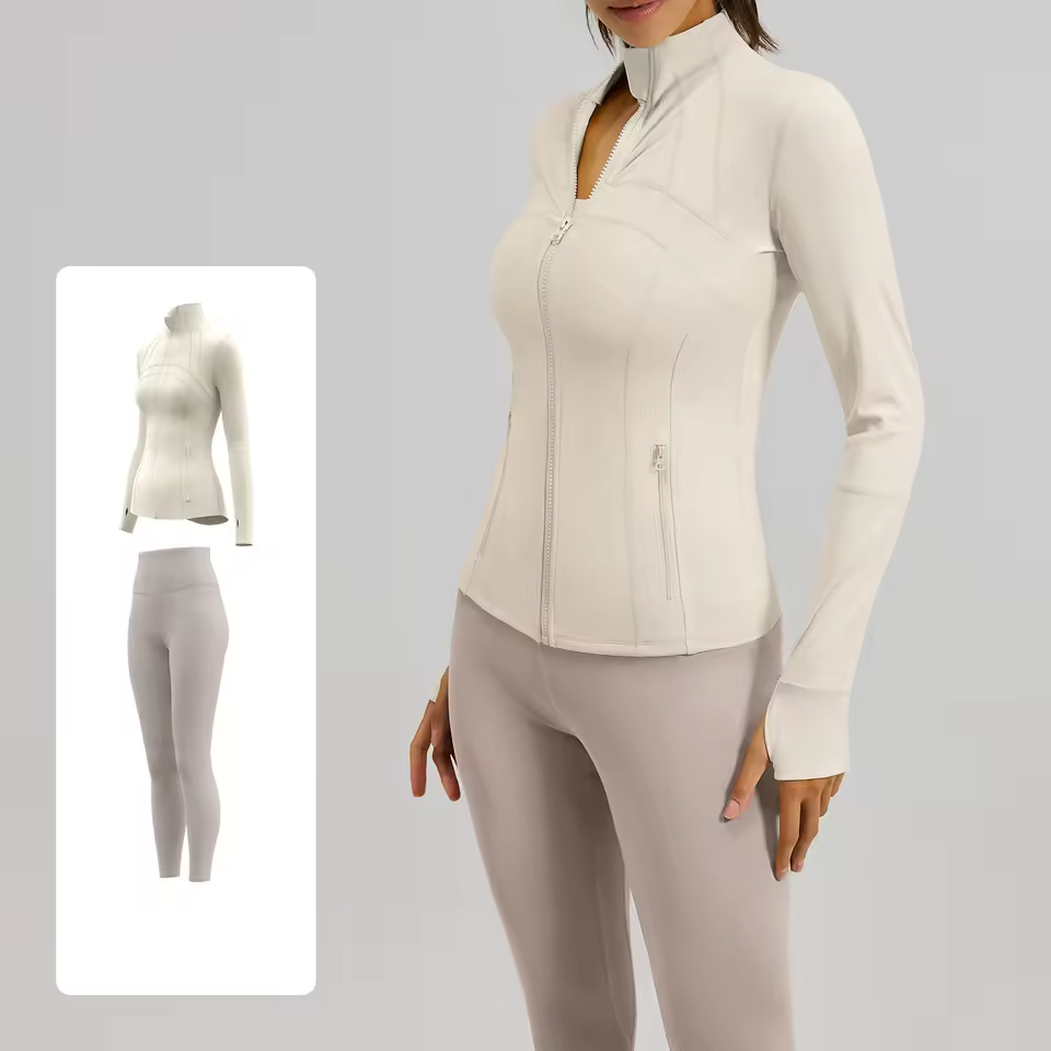 New Spring Long Sleeves Coat High Waist Leggings Outfit Custom Jacket Pants 2 Piece Women Sets Training Gym Sport Yoga Set