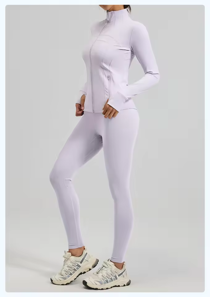 Hot Sale Custom Logo Women Sportswear Suit Long Sleeves Zipper Stand Jackets High Waist Pants Gym Fitness Yoga Set for Spring