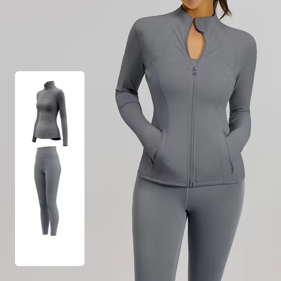 Wholesale 2 Pieces Set Yoga OEM Sport Pants Stand-up Collar Jacket and Pants and Coats Yoga Suit Slim-fit Sets for Women