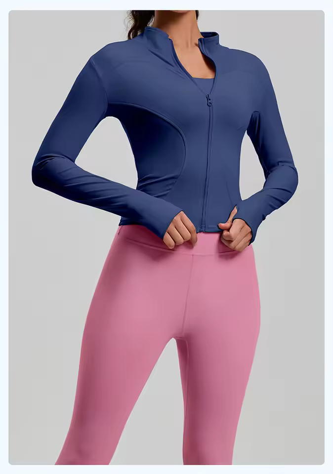 High Quality Yoga Leggings Jacket Women's Custom Fitness Gym Wear Seamless Full-zip Long-sleeved Yoga Top Sportswear 2-piece Set