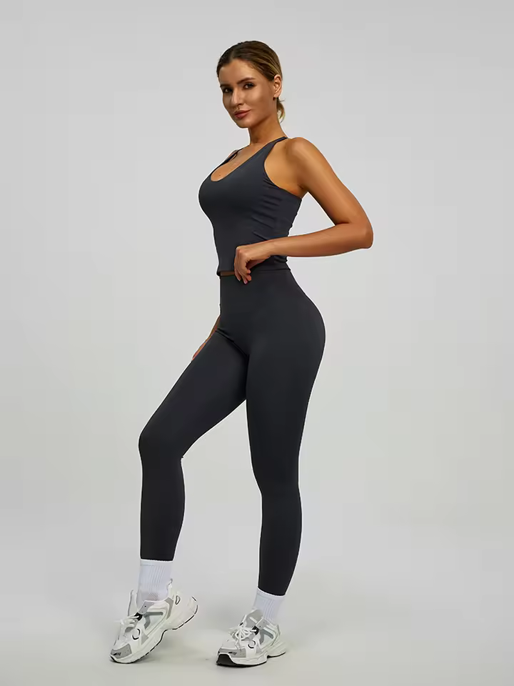 High Quality Sample Women 2-Piece Fitness Yoga Leggings Sets Wear Strapless Sports Bra Yoga Sets with the Fitness Yoga Leggings