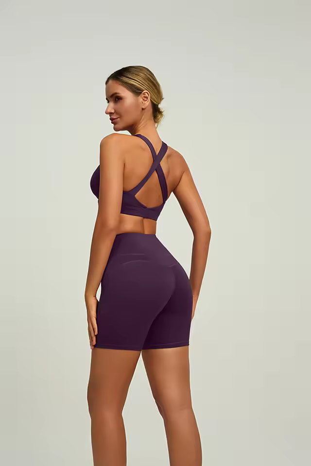 Wholesale Custom Logo 2 PCS Tummy Control Sportswear Set Seamless Cross Back Breathable Yoga Bra for Women